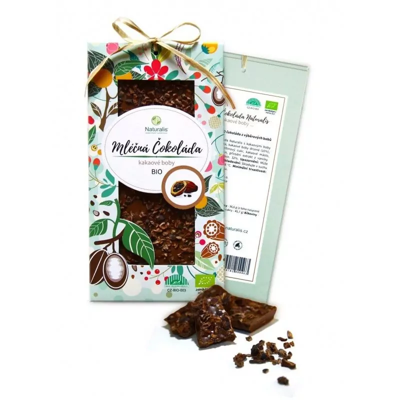 BIO Mléčná Čokoláda Naturalis s kakaovými boby - 80g BIO Mléčná Čokoláda Naturalis s kakaovými boby - 80g