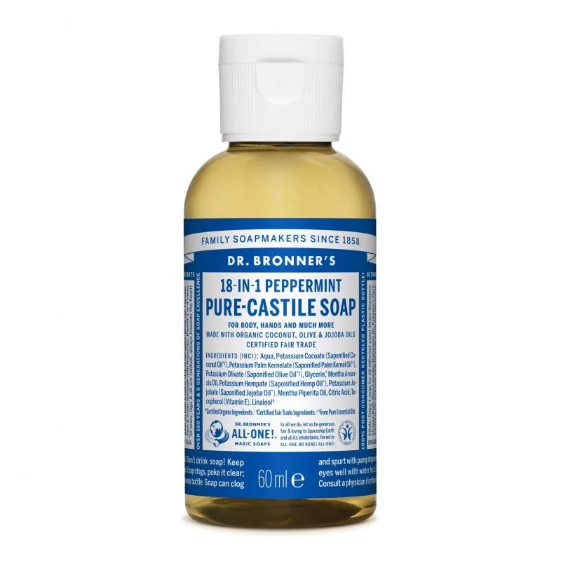 Tekuté universální mýdlo All - One! (Peppermint) Dr. Bronner's - 60 ml Tekuté universální mýdlo All - One! (Peppermint) Dr. Bronner's - 60 ml