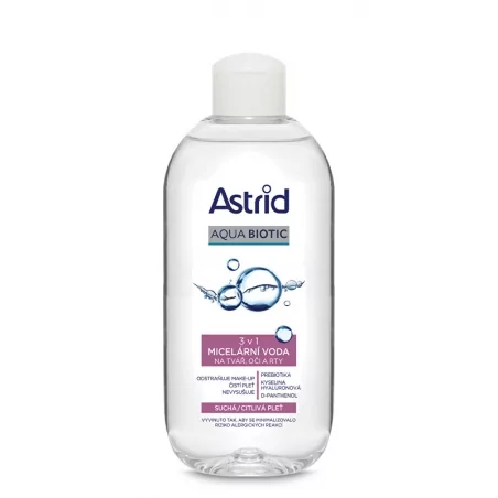 Micelární voda 3 v 1 na tvář, oči a rty pro suchou a citlivou pleť Aqua Biotic Astrid - 200 ml