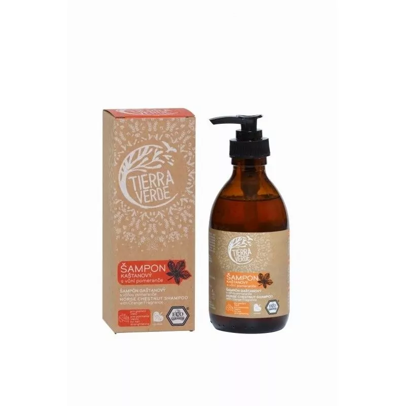 Kaštanový šampon pro posílení vlasů s pomerančem Tierra Verde - 230 ml Kaštanový šampon pro posílení vlasů s pomerančem Tierra Verde - 230 ml