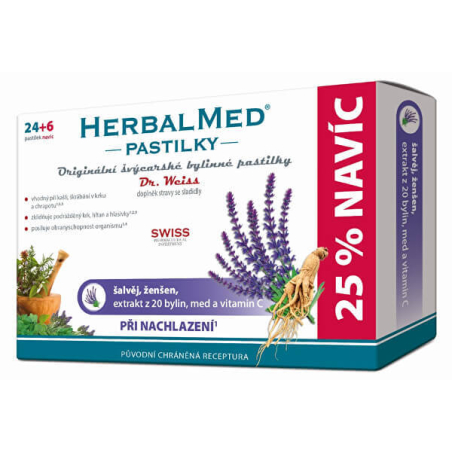 HerbalMed pastilky Dr. Weiss při nachlazení 24 pastilek + 6 pastilek ZDARMA Simply You