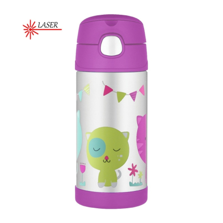 FUNtainer Dětská termoska s brčkem / kočka Thermos - 355 ml