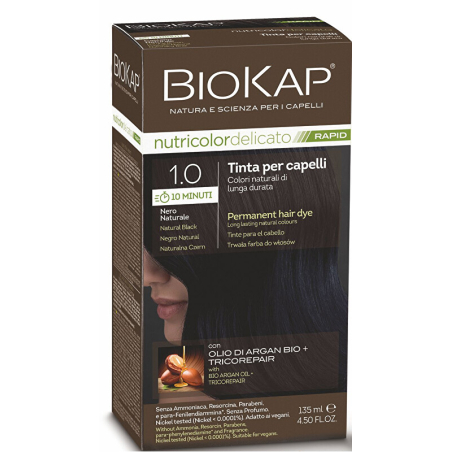 BIOKAP DELICATO RAPID barva na vlasy / 1.0 Přírodní černá Biokap - 135 ml