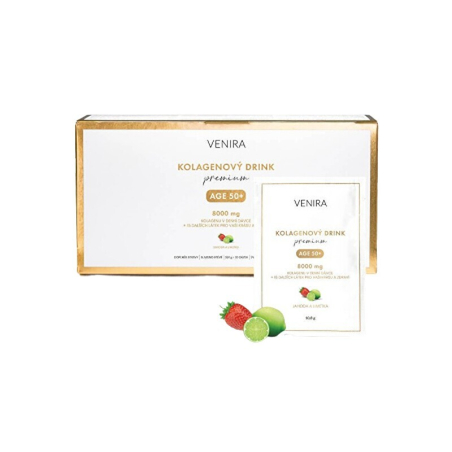 Kolagenový drink pro vlasy, nehty a pleť 50+ / jahoda a limetka, 30 x Venira - 10,8 g