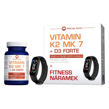 Vitamín K2 MK 7 + D3 Forte 125 tablet + Fitness náramek Pharma Activ