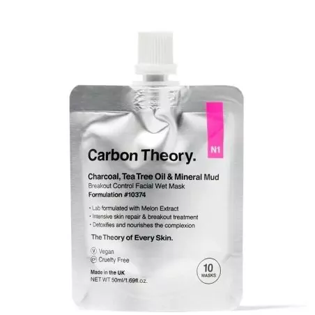 Minerální bahenní maska Charcoal, Tea Tree Oil & Mineral Mud Breakout Control (Facial Wet Mask) Carbon Theory - 50 ml