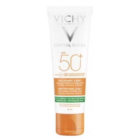 Zmatňující ochranný krém na obličej 3v1 Capital Soleil SPF 50+ (Mattifying 3 in 1) Vichy - 50 ml