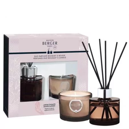 Dárková sada aroma difuzér Joy Zahrada agáve Garden of Agaves 80 ml + svíčka Maison Berger Paris - 80 g