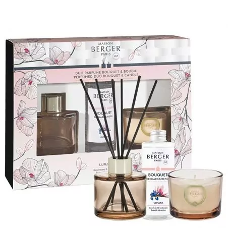 Dárková sada aroma difuzér Bolero Magnólie Liliflora 80 ml + svíčka Maison Berger Paris - 80 g